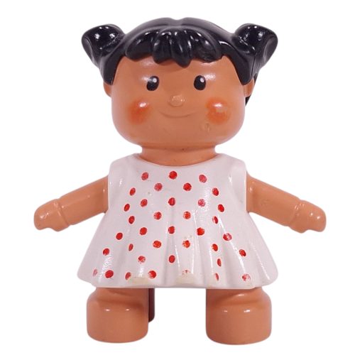 Duplo Puppe mit weißem Kleid mit roten Punkten (Baby)