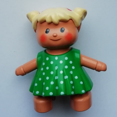 Duplo Doll, Green Dress with White Polka Dots Print (Baby) Nougat
