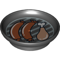 Duplo Dish with Grill, Sausages and Chicken Drumstick Print Black