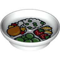 Duplo Dish with Chicken Leg, Rice, Fruit, and Broccoli Print White