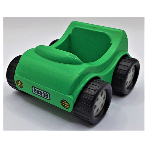 Duplo Car with Silver Wheels and Headlights and '50858' License / Number Plate Hellgrün