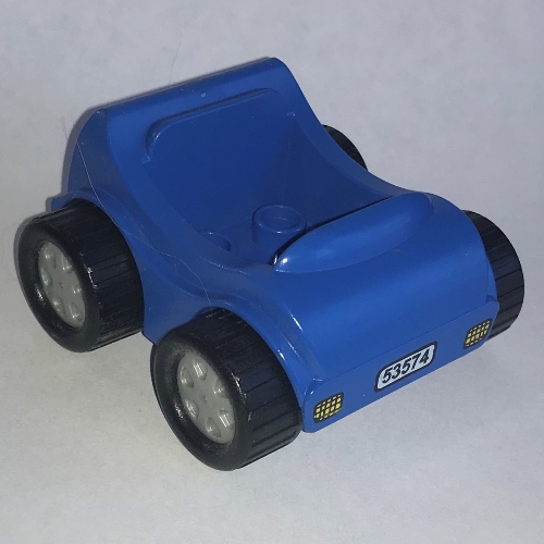 Duplo Car with Silver Wheels and Headlights and '53574' License / Number Plate Blue
