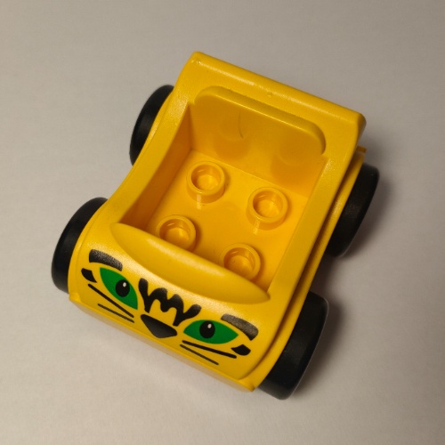 Duplo Car with Silver Wheels and Tiger Face Print Yellow