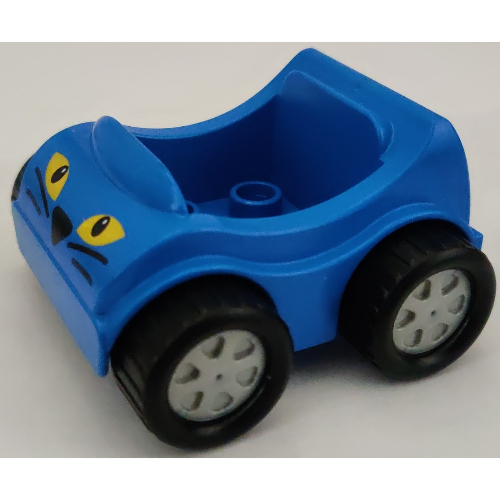 Duplo Car with Silver Wheels and Cat Face Print Blue