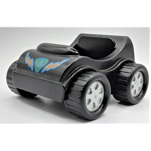 Duplo Car with Silver Wheels and Green Triangle with '3', Lightning Bolts Print Black