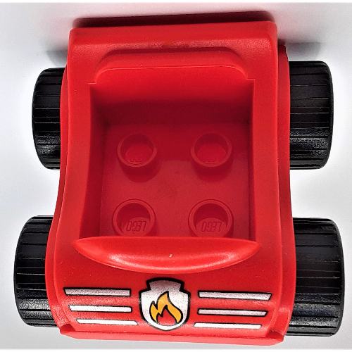Duplo Car with Silver Wheels and Fire Logo Print Rot