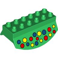 Duplo Brick 2 × 6 Lower Flap Extensions with Yellow/Red/Blue Dots Print Green