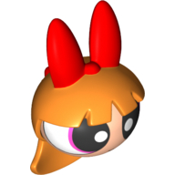 Minifig Head Special, Powerpuff Girl with Bow and Long Straight Hair Print (Blossom) Orange