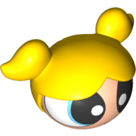Minifig Head Special, Powerpuff Girl with Blue Eyes and Long Hair in Pigtails (Bubbles) Yellow