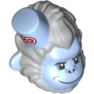 Minifig Head Special, Monkey with Hat and Evil Smile Print Bright Light Blue