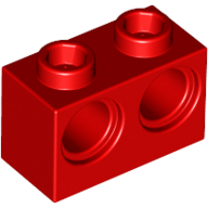 Technic Brick 1 × 2 [2 Pin Holes] Red