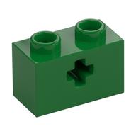 Technic Brick 1 × 2 with Axle Hole Type 1 [+ Opening] and Bottom Pin Grün