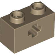 Technic Brick 1 × 2 with Axle Hole Type 1 [+ Opening] and Bottom Pin Dunkelbeige