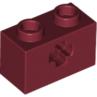 Technic Brick 1 × 2 with Axle Hole Type 1 [+ Opening] and Bottom Pin Dark Red