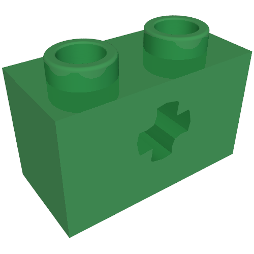 Technic Brick 1 × 2 with Axle Hole Type 2 [X Opening] Green