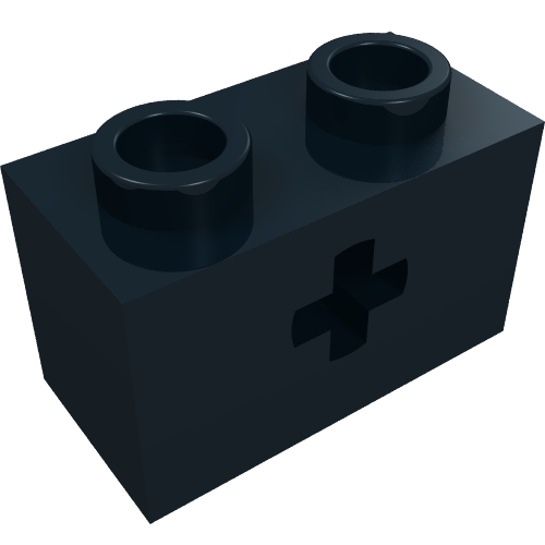 Technic Brick 1 × 2 with Axle Hole Type 1 [+ Opening] and Bottom Ridges Schwarz