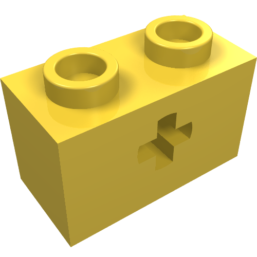 Technic Brick 1 × 2 with Axle Hole Type 1 [+ Opening] and Bottom Ridges Yellow
