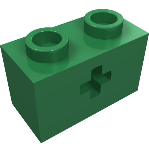 Technic Brick 1 × 2 with Axle Hole Type 1 [+ Opening] and Bottom Ridges Green