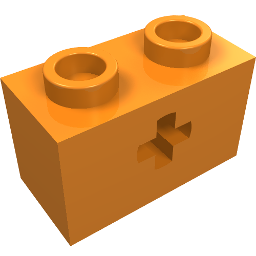 Technic Brick 1 × 2 with Axle Hole Type 1 [+ Opening] and Bottom Ridges Orange