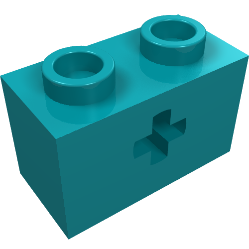 Technic Brick 1 × 2 with Axle Hole Type 1 [+ Opening] and Bottom Ridges Dunkeltürkis