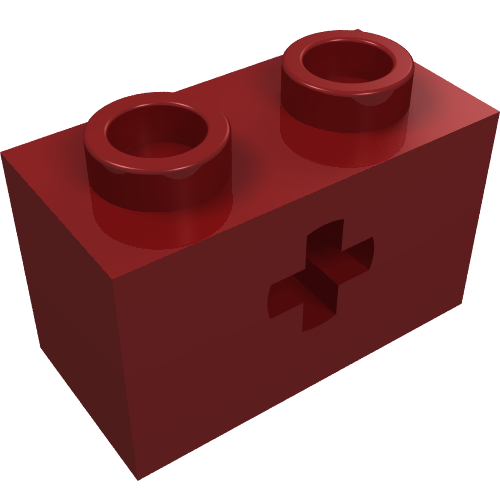 Technic Brick 1 × 2 with Axle Hole Type 1 [+ Opening] and Bottom Ridges Dunkelrot