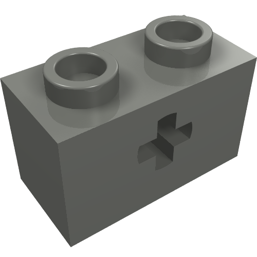 Technic Brick 1 × 2 with Axle Hole Type 1 [+ Opening] and Bottom Ridges Dark Bluish Gray