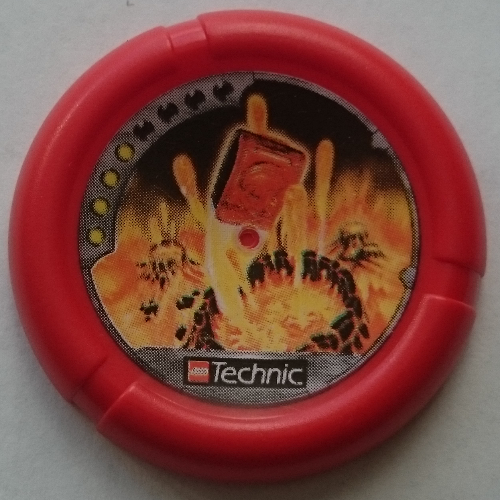 Large Figure Throwing Disk, Torch / Fire, 4 Pips, Flying Box Over Volcanoes Print Rot
