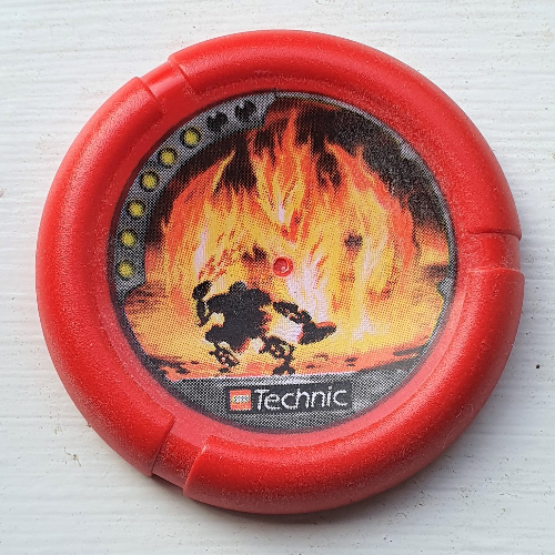 Large Figure Throwing Disk, Torch / Fire, 6 Pips, Facing Fire Creature Print Red