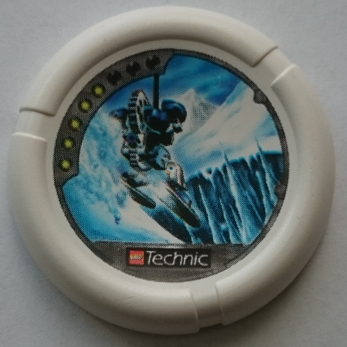 Large Figure Throwing Disk, Ski / Ice, 5 Pips, Skiing Down to Ice Spires Print Weiß