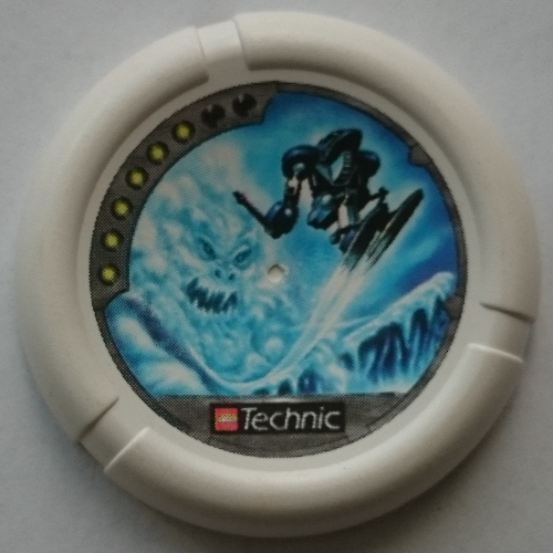 Large Figure Throwing Disk, Ski / Ice, 6 Pips, Ski Jumping Away from Snow Creature Print White