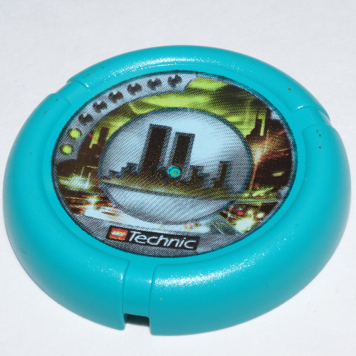 Large Figure Throwing Disk, Turbo / City, 2 Pips, City Skyline Logo Print Dark Turquoise