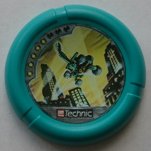 Large Figure Throwing Disk, Turbo / City, 5 Pips, Jumping Off Roof Print Dunkeltürkis