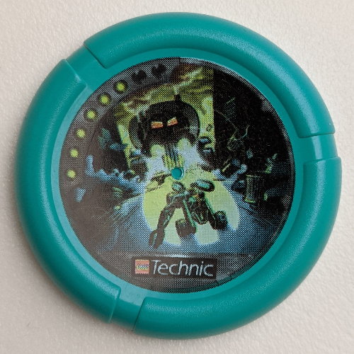 Large Figure Throwing Disk, Turbo / City, 6 Pips, Outracing Truck in Alley Print Dark Turquoise