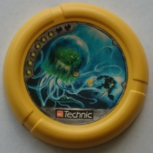 Large Figure Throwing Disk, Scuba / Sub, 6 Pips, Fighting Giant Jellyfish Print Gelb
