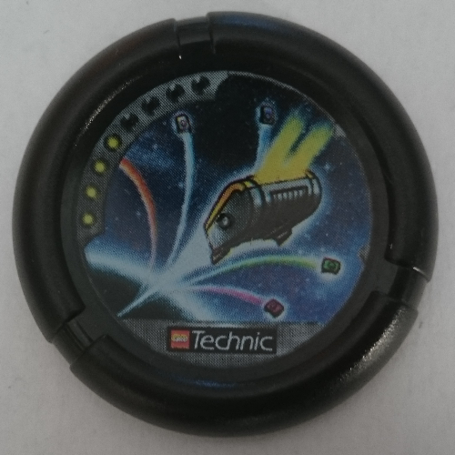 Large Figure Throwing Disk, Jet / Judge, 4 Pips, Flying Box in Space Print Schwarz