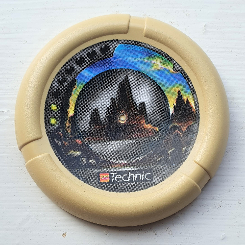 Large Figure Throwing Disk, Granite / Rock, 2 Pips, Rock Logo Print Tan