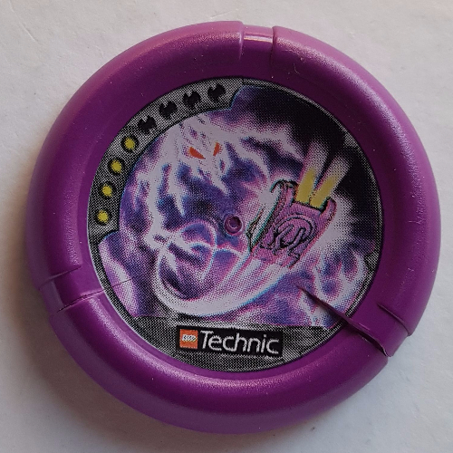 Large Figure Throwing Disk, Electro / Energy, 4 Pips, Flying Box and Lightning Creature Print Lila