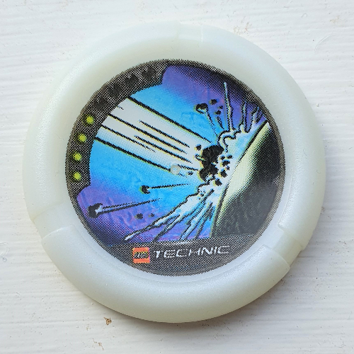 Large Figure Throwing Disk, Flare and Spark, 4 Pips, Meteor Impact Print Glow In Dark Opaque