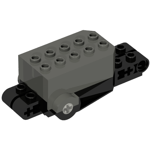 Pullback Motor 9 × 4 × 2 1/3 with Black Base, White Axle Holes, Studs on Front Top Surface Dunkelgrau