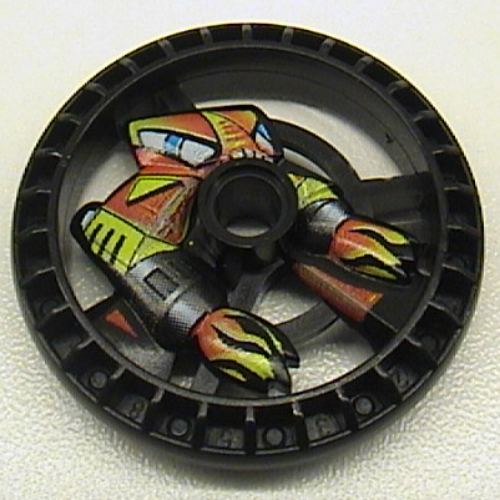 Technic Disc 5 × 5 Notched, Flame with Robot print Schwarz