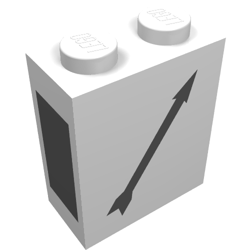 Brick 1 × 2 × 2 with Bottom Tube and Train Point Right Print Weiß