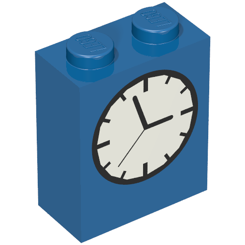 Brick 1 × 2 × 2 with Inside Axle Holder with Clock Face Print Blue