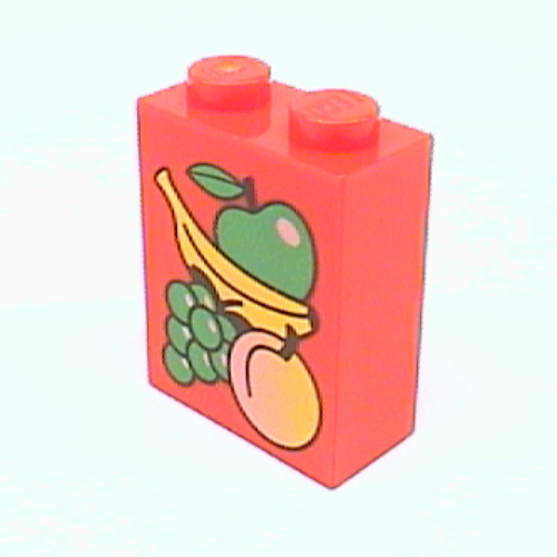 Brick 1 × 2 × 2 with Inside Axle Holder with Fruit Print Rot