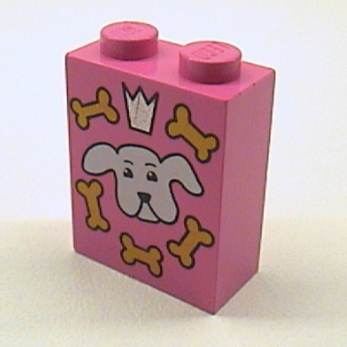 Brick 1 × 2 × 2 with Inside Axle Holder with Dog Biscuit Box Print Mitteldunkelrosa