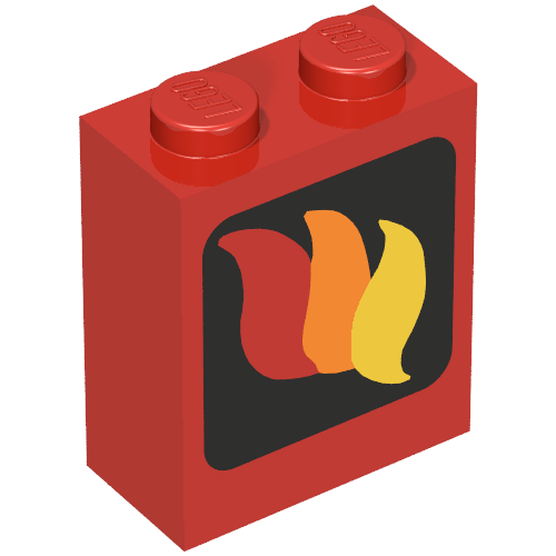 Brick 1 × 2 × 2 with Inside Axle Holder with Fire Logo Print Red