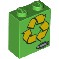 Brick 1 × 2 × 2 with Inside Stud Holder with Yellow Arrows Recycle Print Hellgrün