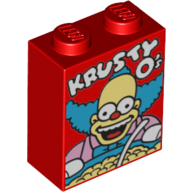 Brick 1 × 2 × 2 with Inside Stud Holder with 'KRUSTY O's' Cereal Box Print Rot