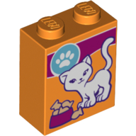 Brick 1 × 2 × 2 with Cat Food Box Print Orange