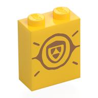 Brick 1 × 2 × 2 with Dark Tan Skye Symbol print Yellow