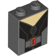 Brick 1 × 2 × 2 with Inside Stud Holder with Black and Gray Jacket Print Dunkelblaugrau